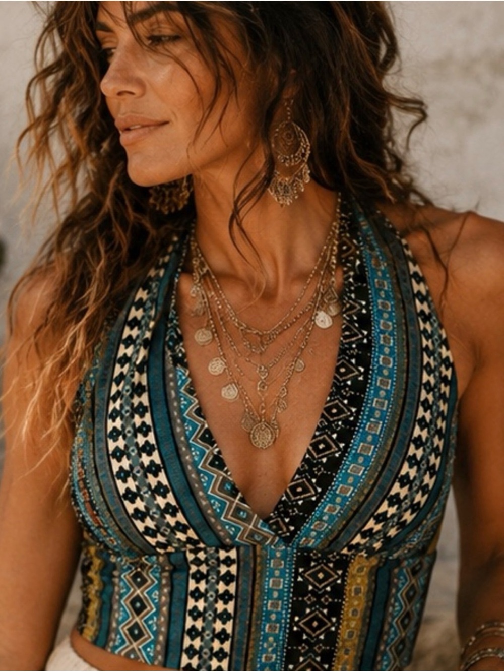 Teal Patterned Halter Top - Picture 2 of 4